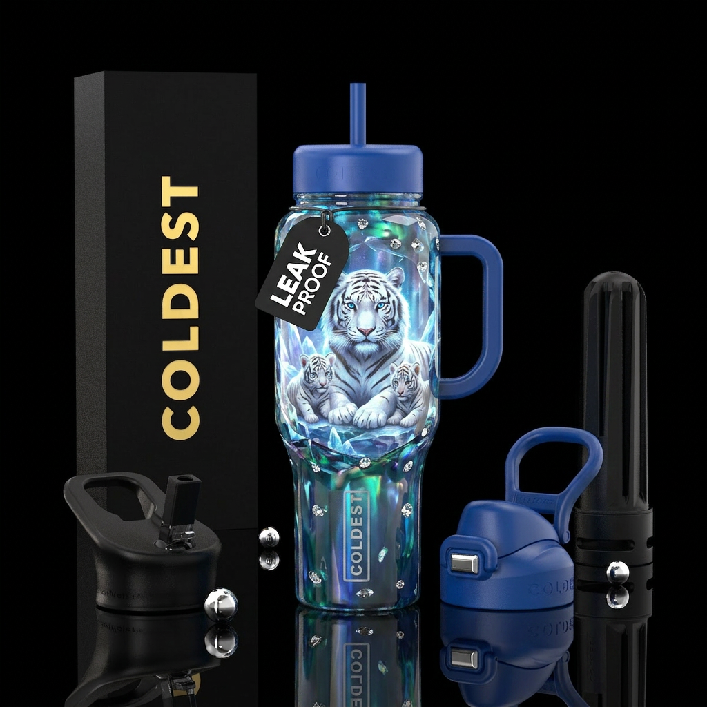 White Siberian tiger water bottle design