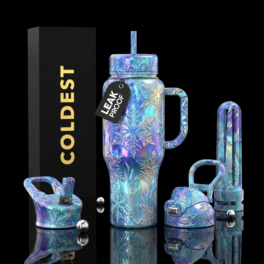 snowflakes water bottle design