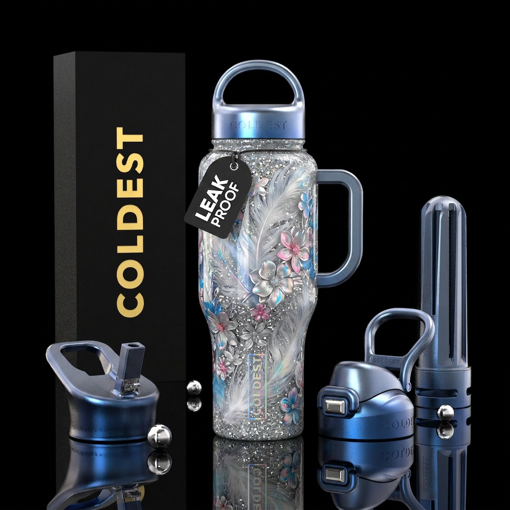 Feathers and flowers water bottle design
