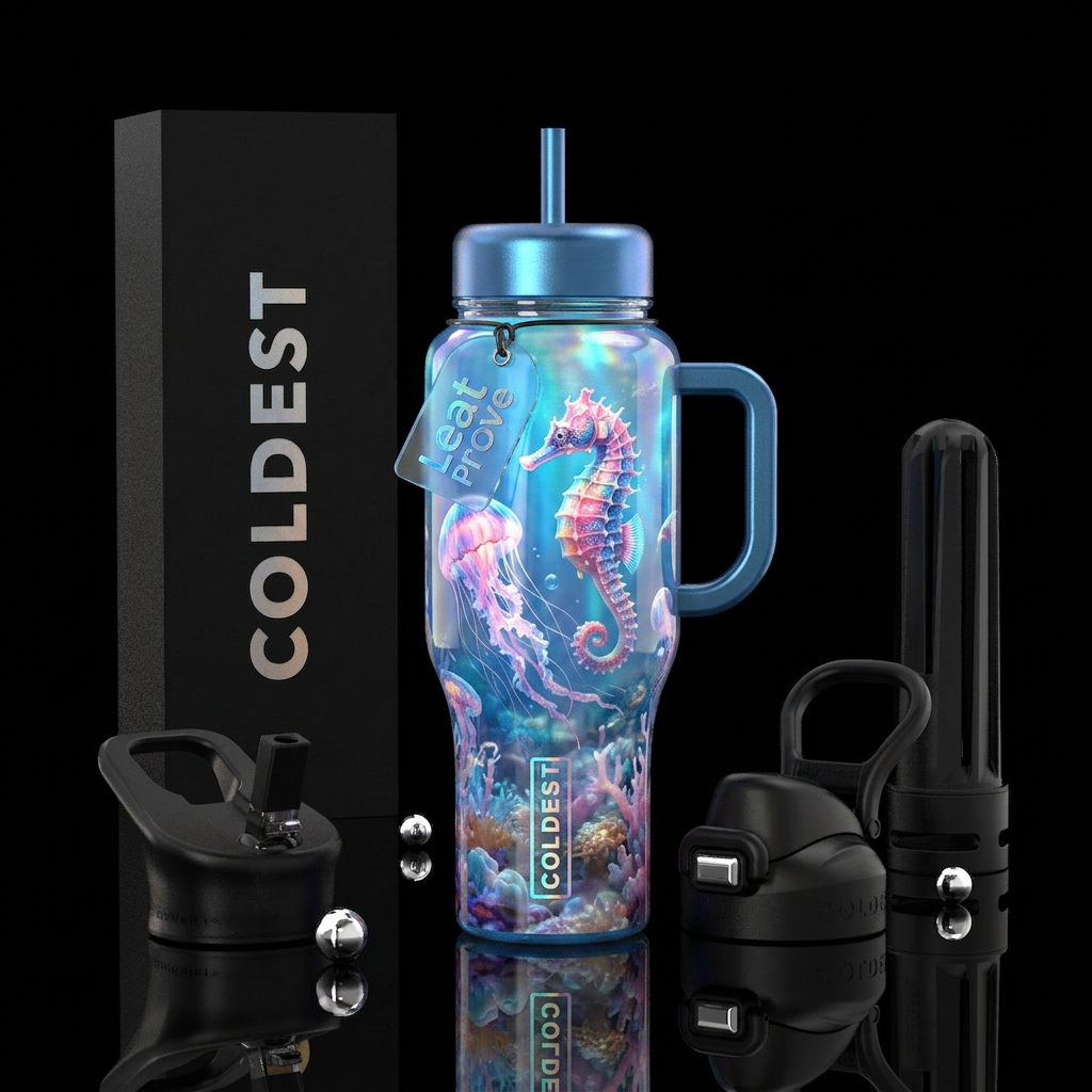 Jellyfish and seahorse water bottle design