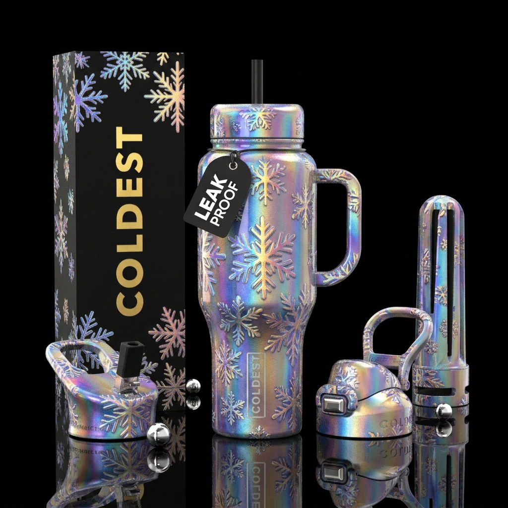 snowflakes water bottle design