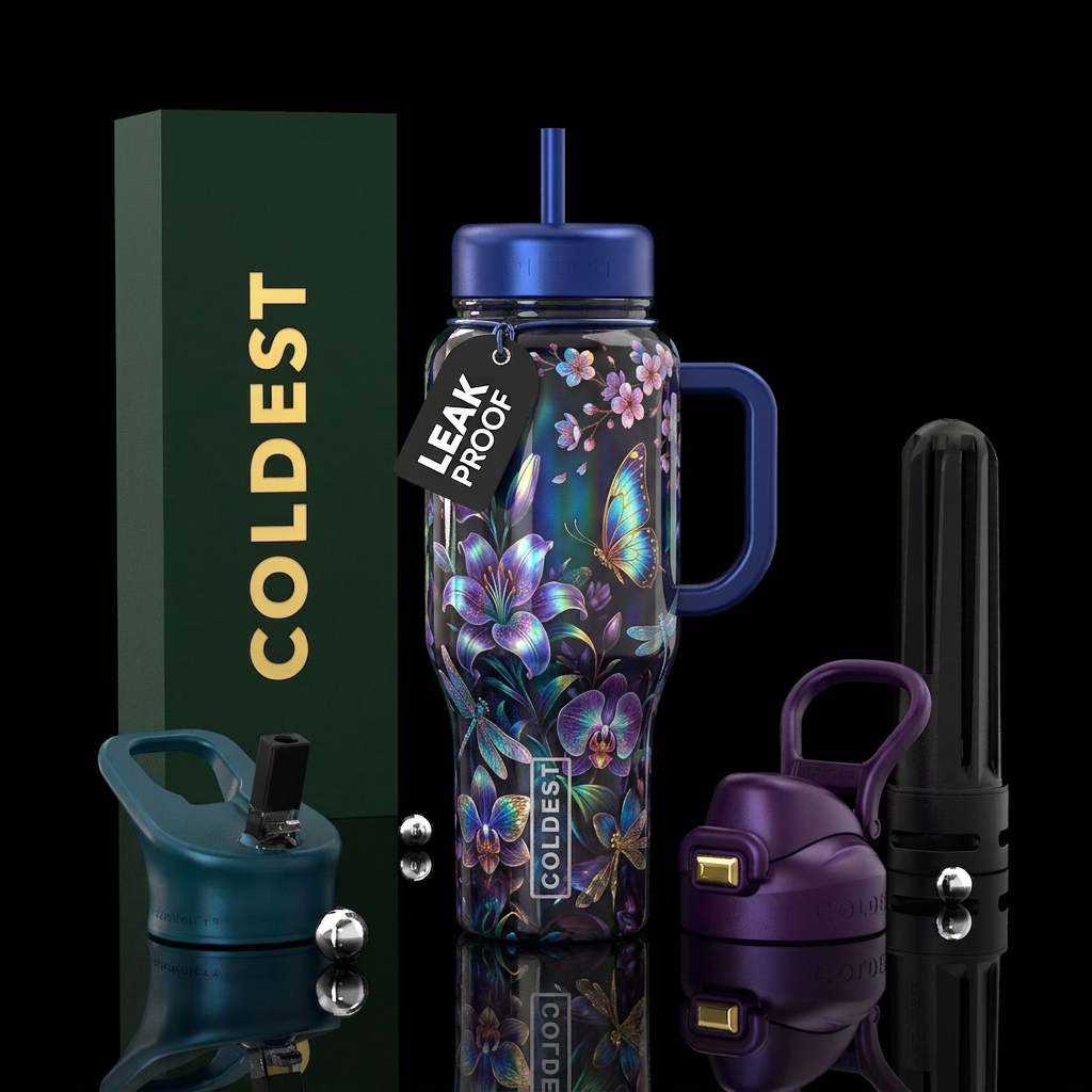 Flowers and butterflies water bottle design