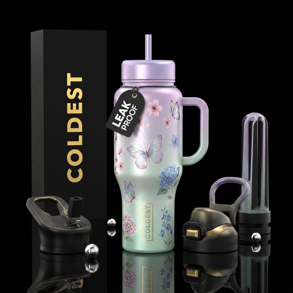 butterflies and flowers water bottle design