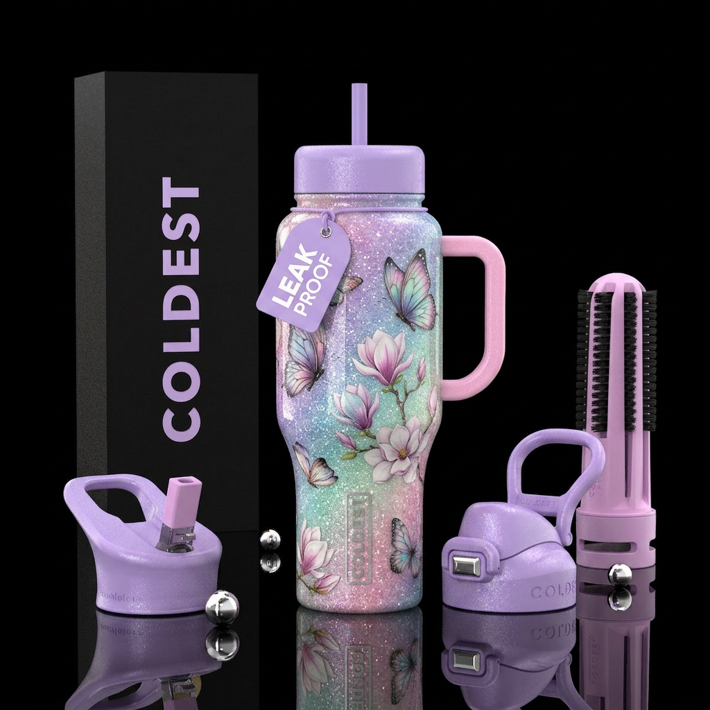 Magnolias and butterflies water bottle design