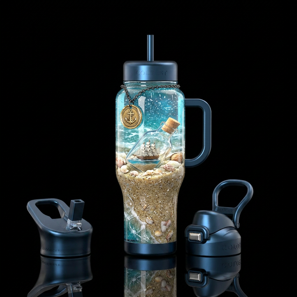 Ship in a bottle water bottle design