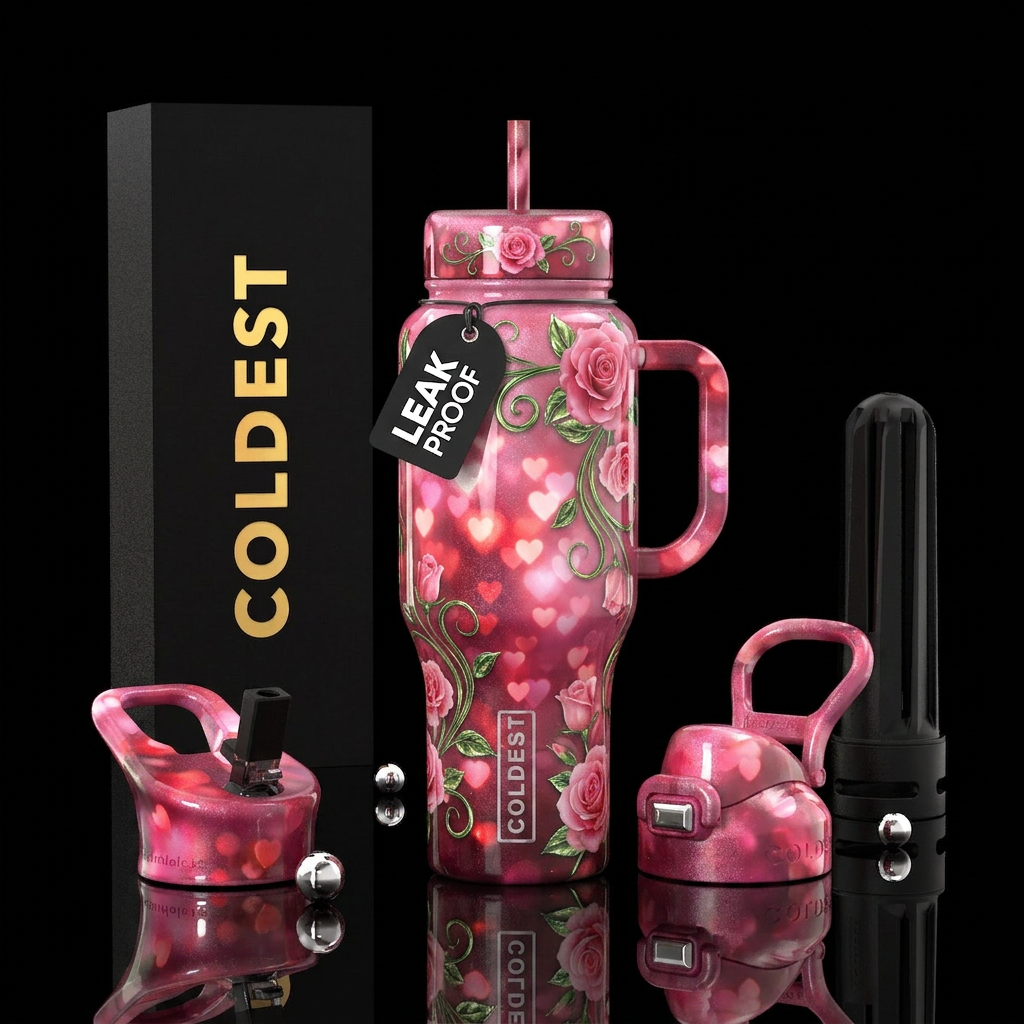 hearts n flowers water bottle design
