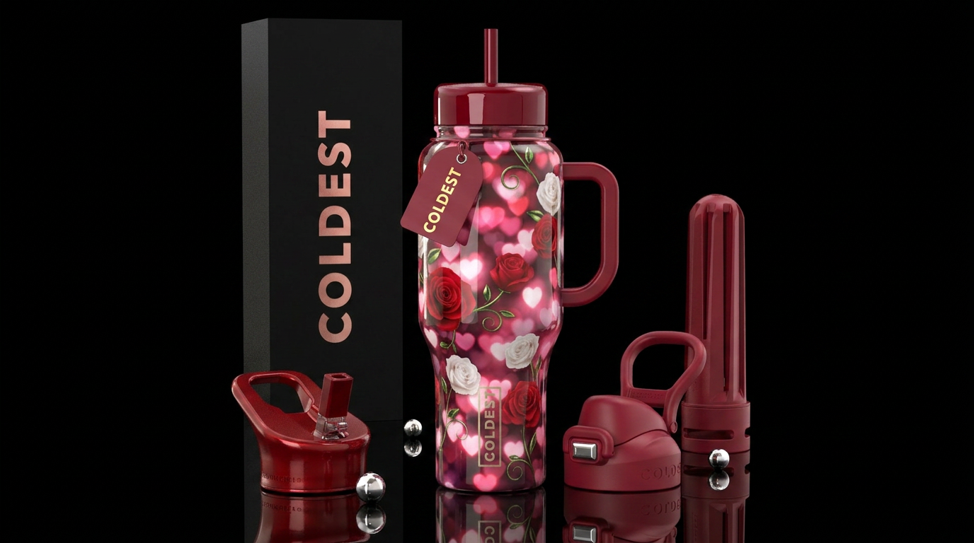 Hearts and flowers water bottle design
