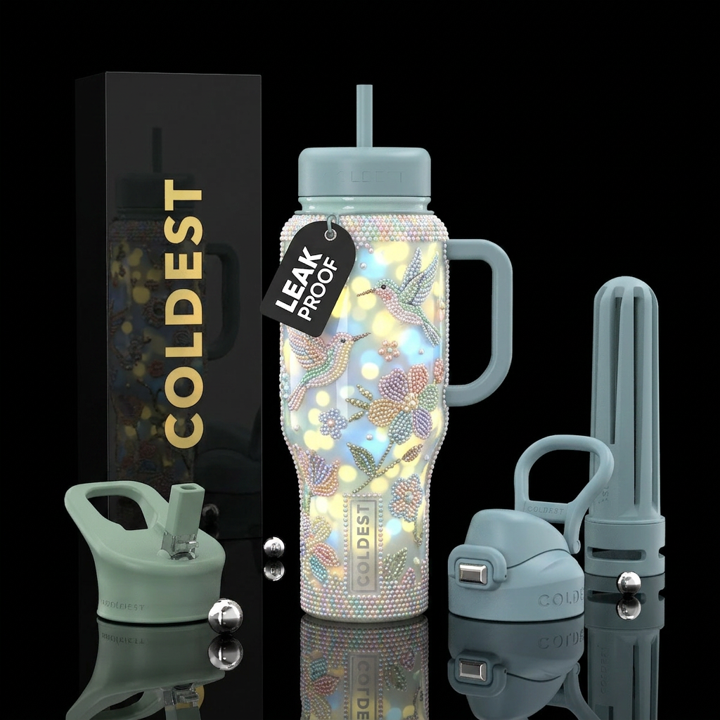 Birds and blossoms water bottle design