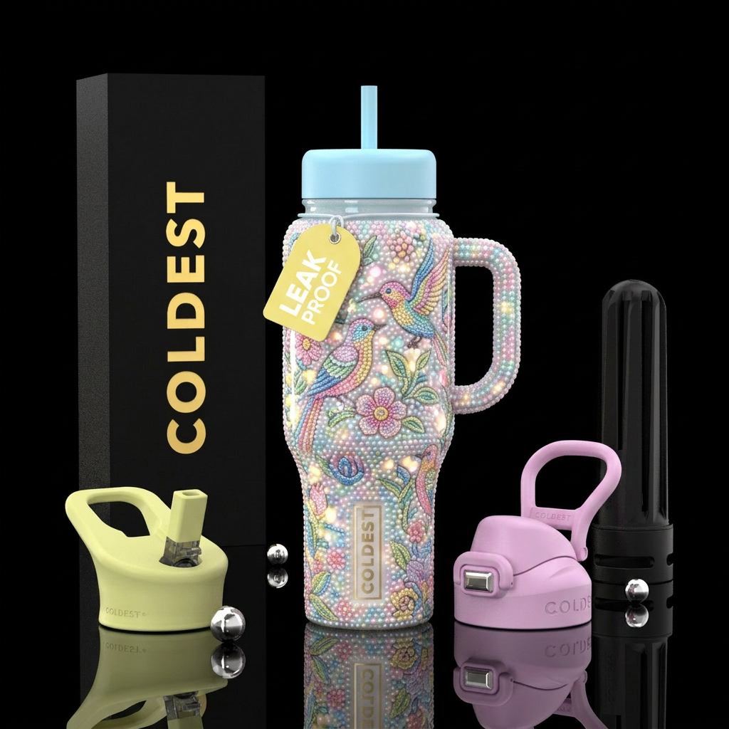 Birds and blossoms water bottle design