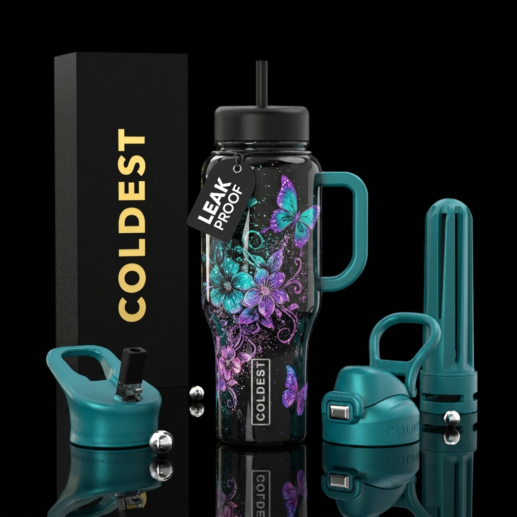 Flowers and butterflies water bottle design