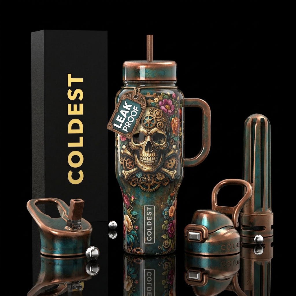Skull and flowers water bottle design