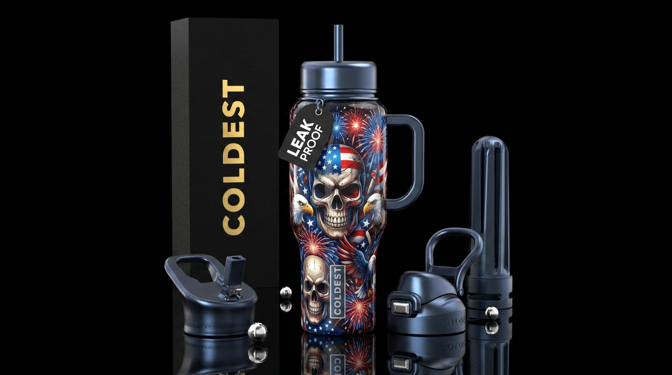 Patriotic skulls water bottle design