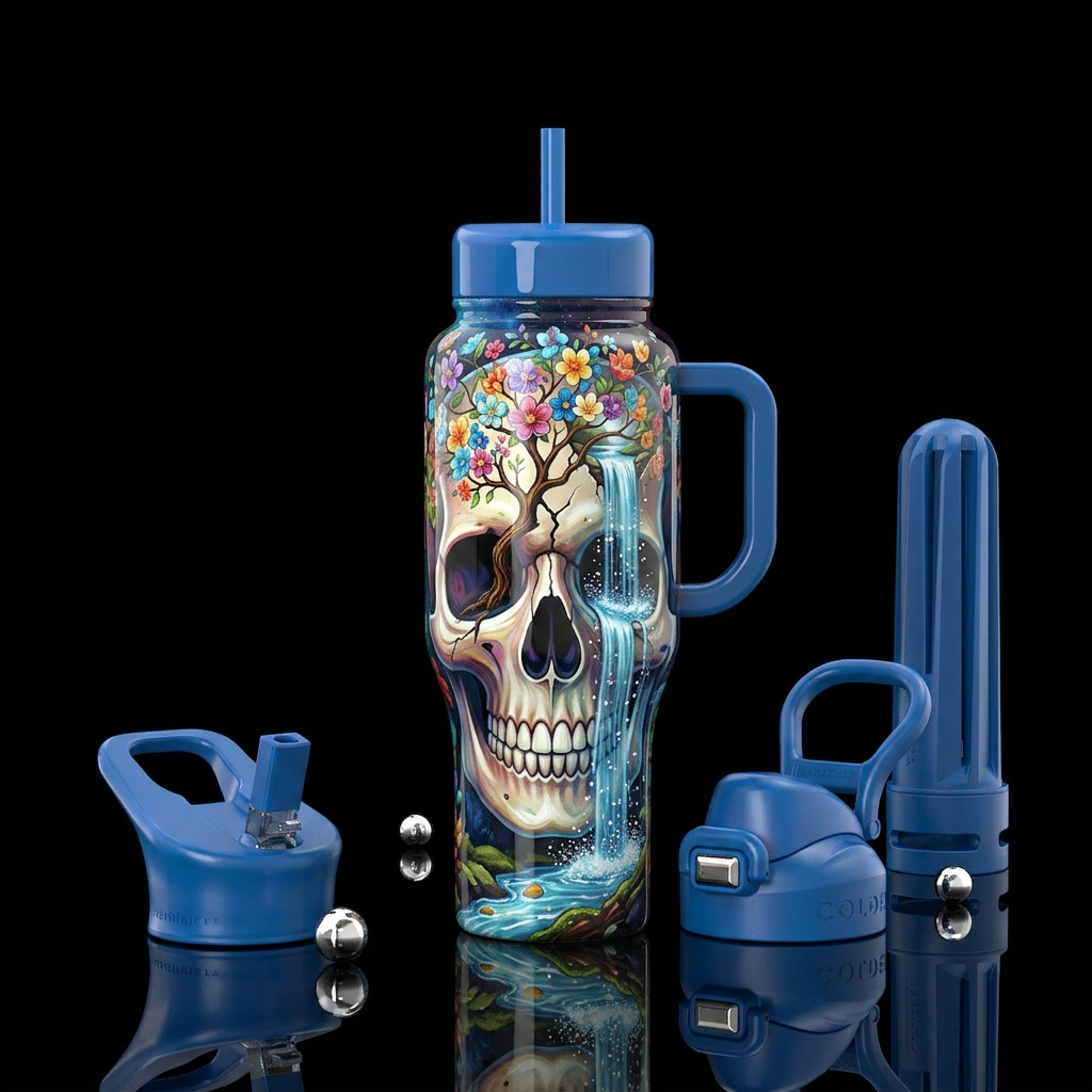 Skull art water bottle design