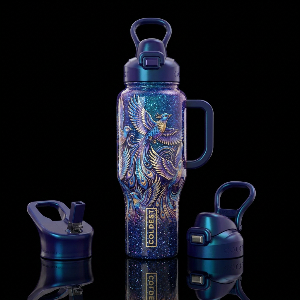 Artistic birds water bottle design