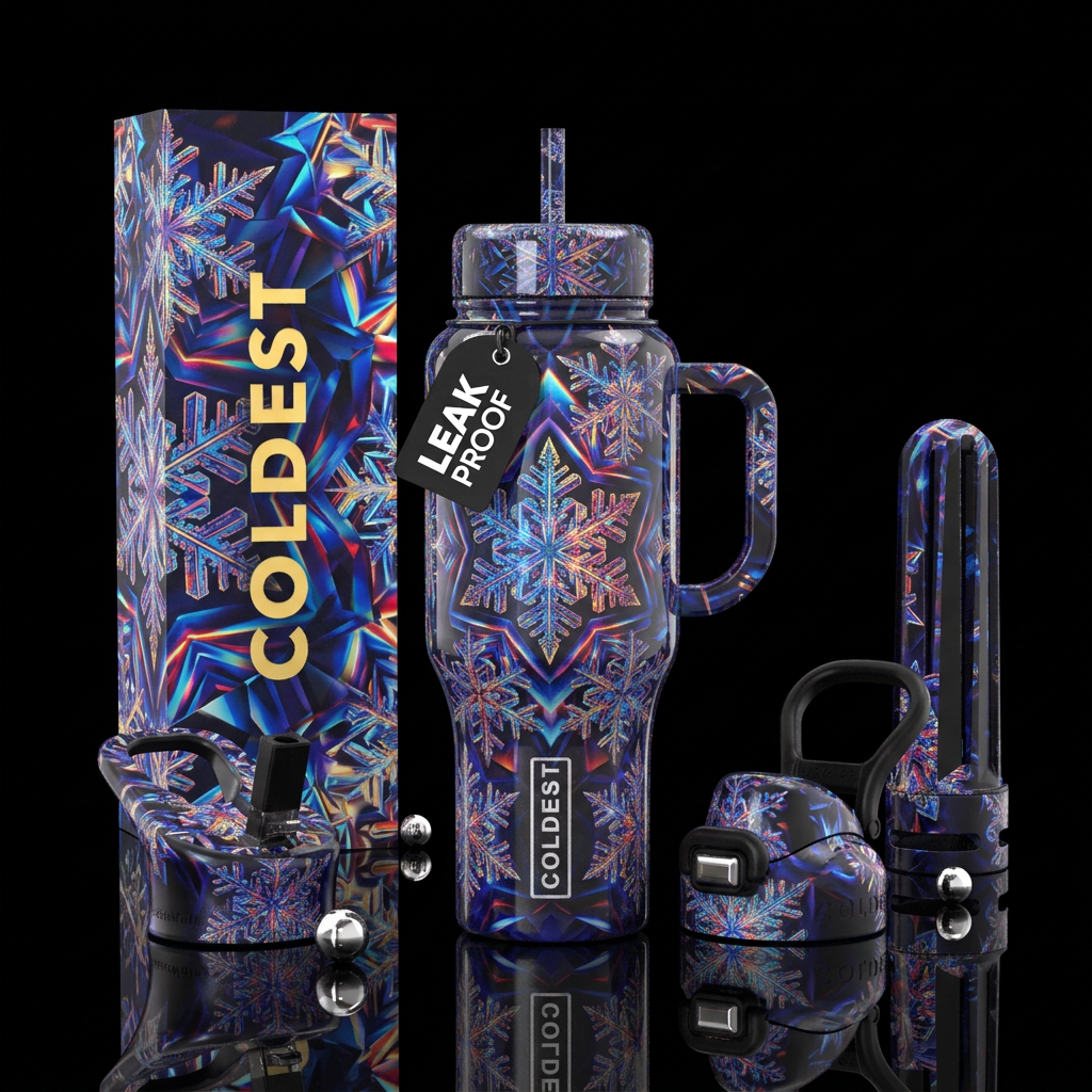 snowflakes water bottle design