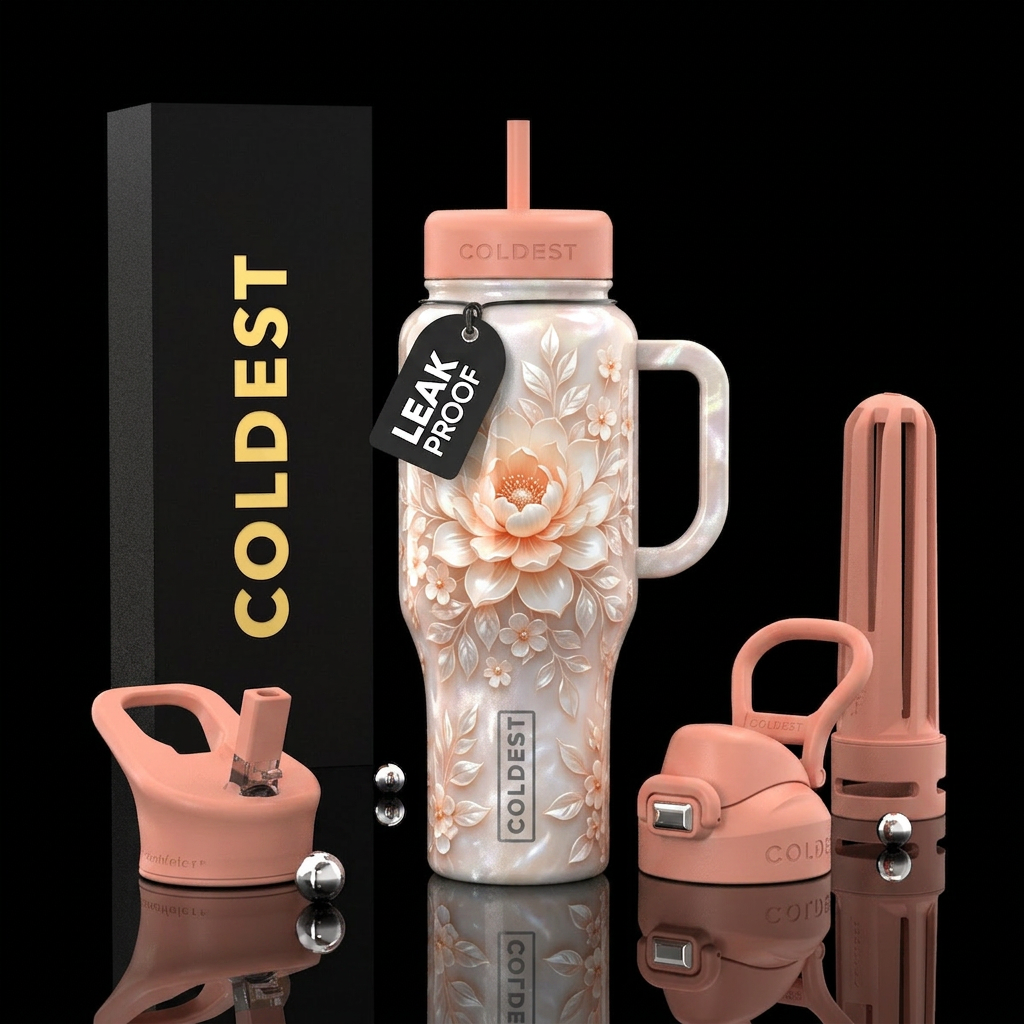Floral n peach water bottle design