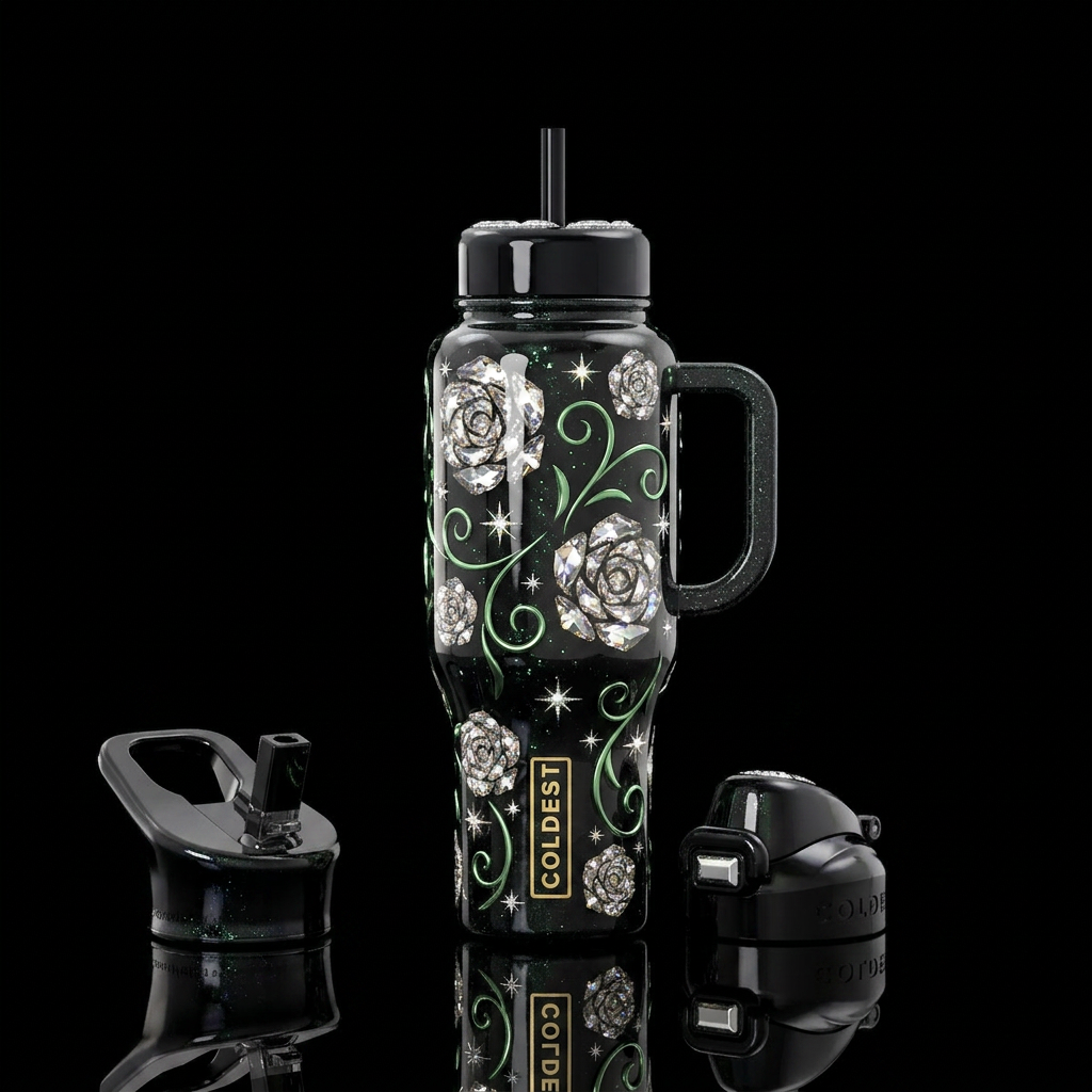 Sparkling roses water bottle design