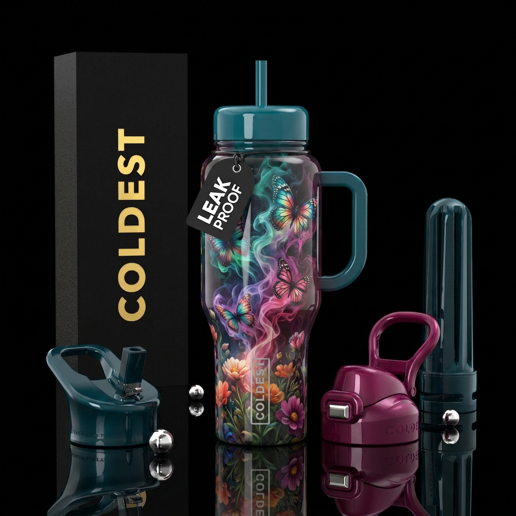 Flowers and butterflies water bottle design