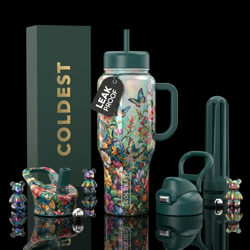Floral and butterflies water bottle design
