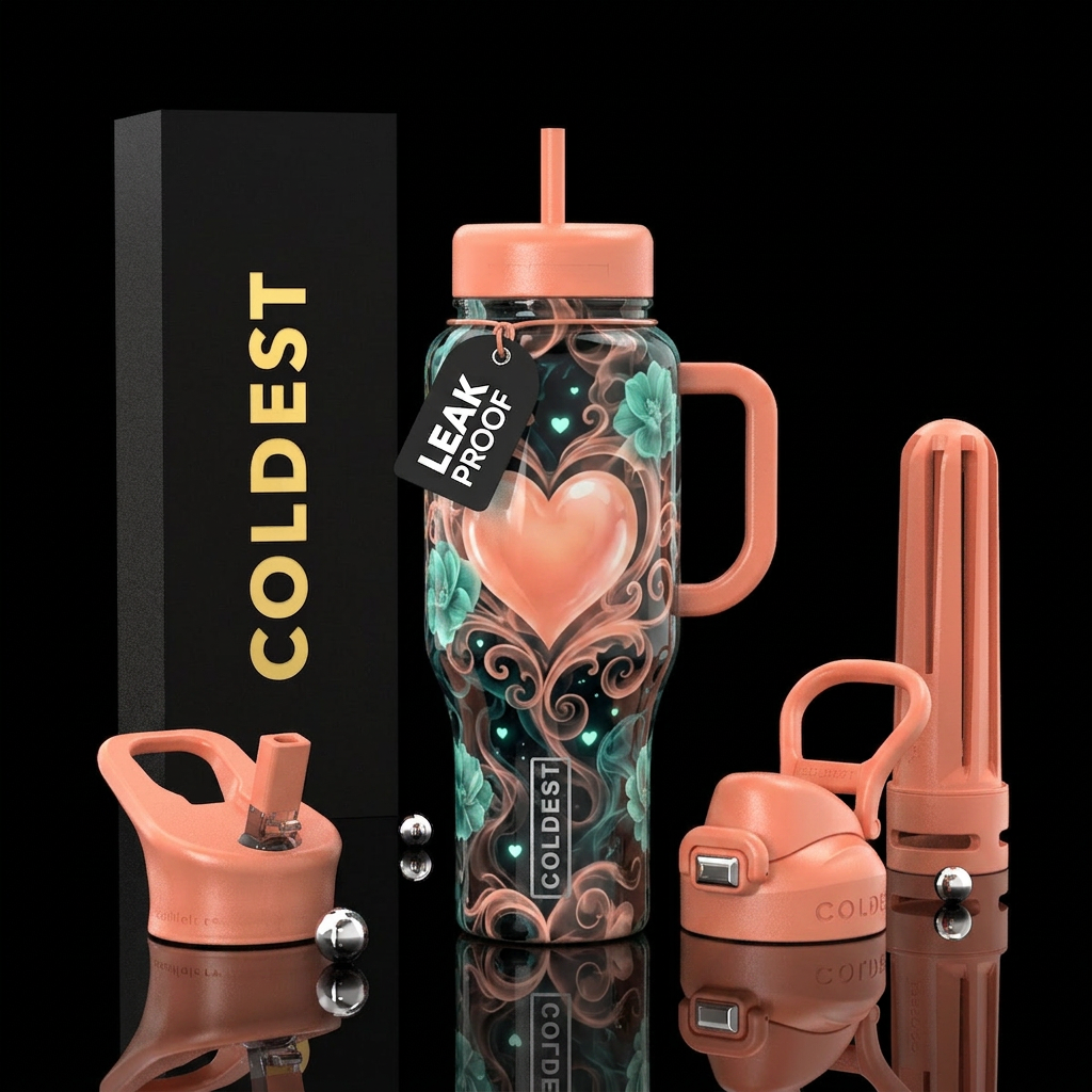 Hearts n flowers water bottle design