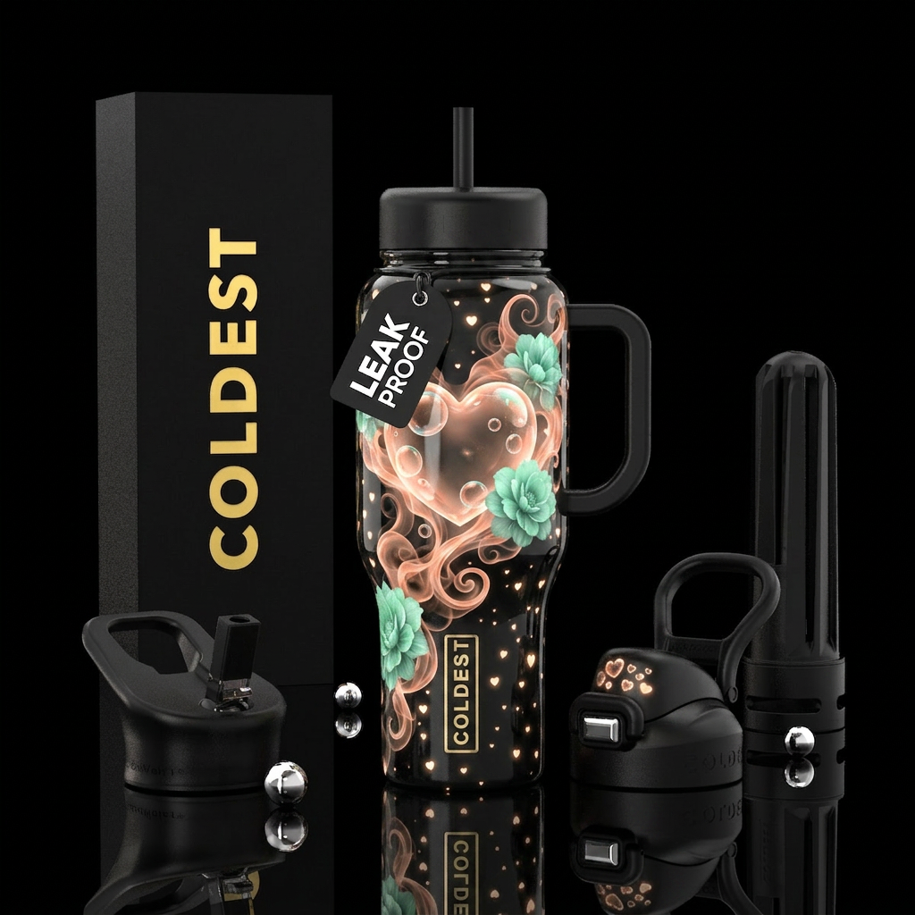 Hearts, flowers water bottle design