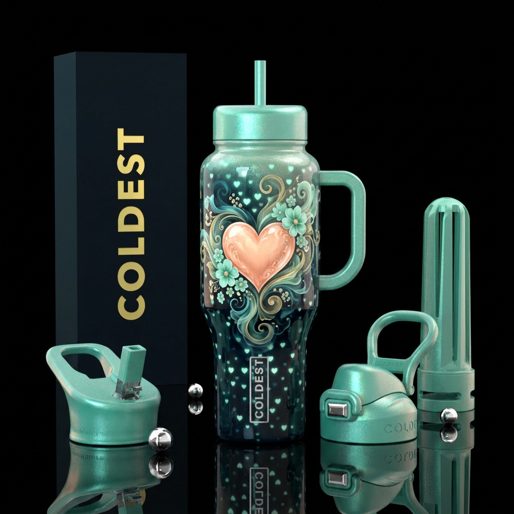 Flowers n hearts water bottle design