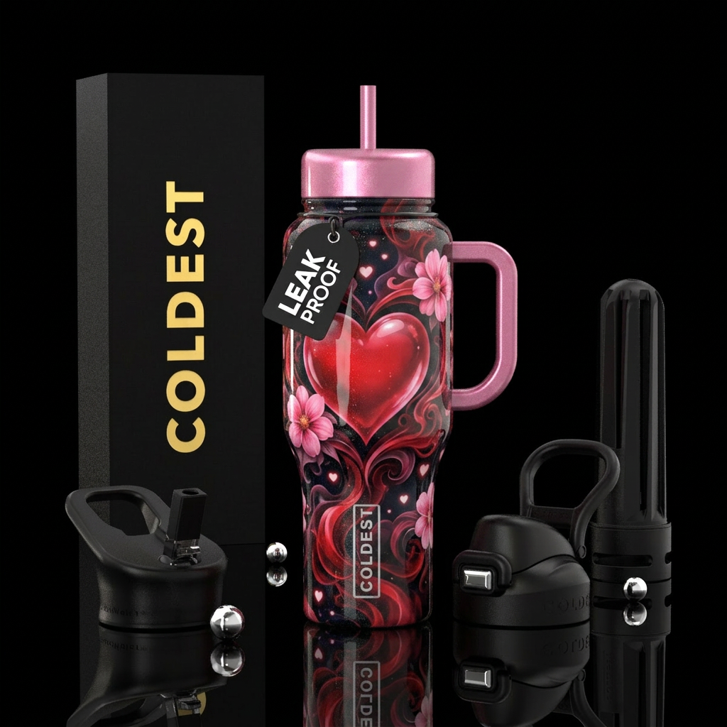 Hearts n flowers water bottle design
