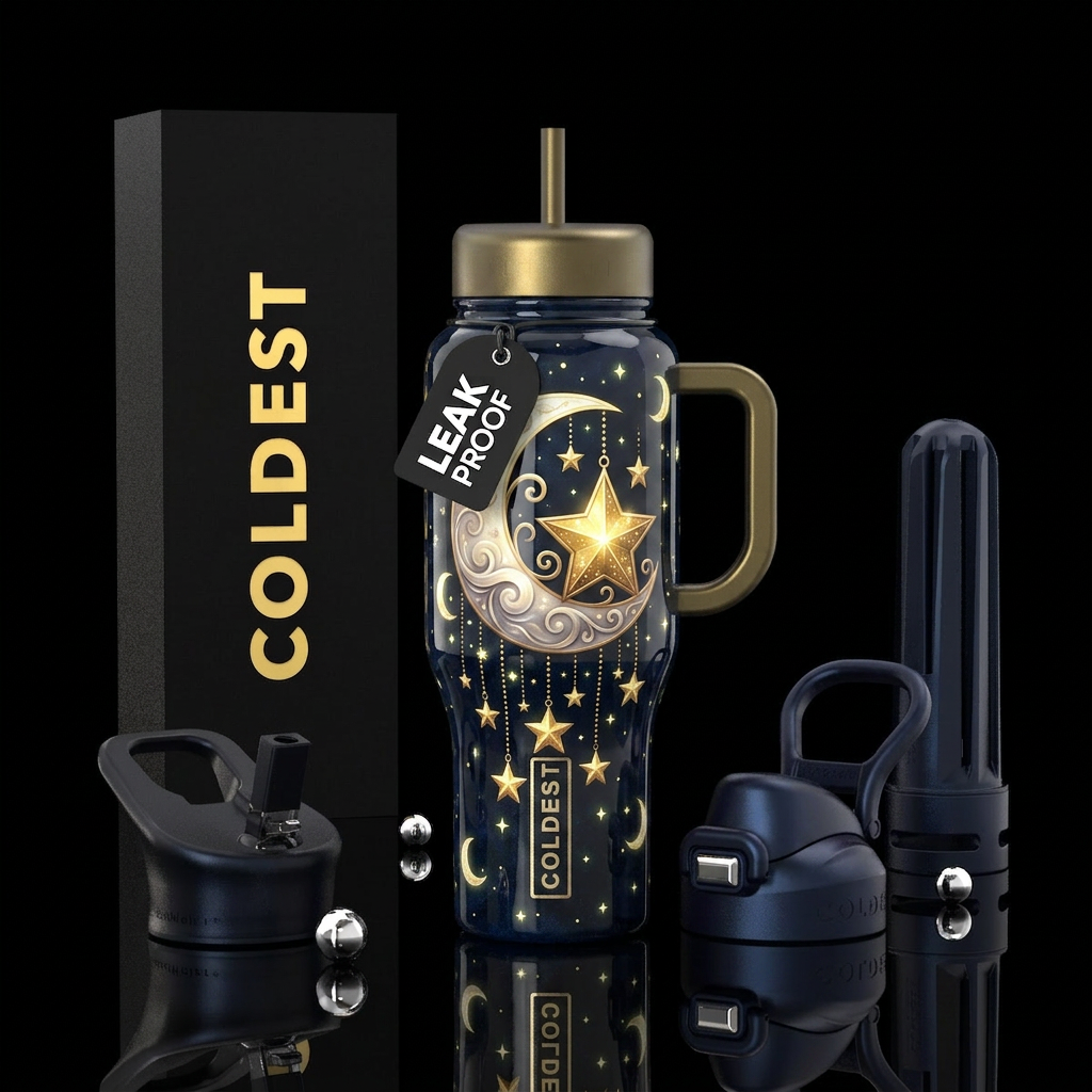 Moon and stars water bottle design