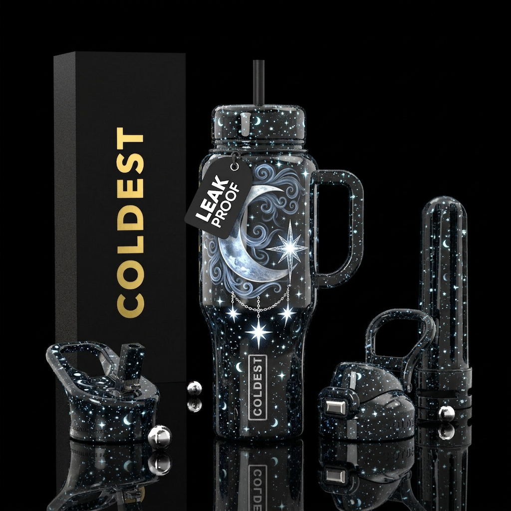Moon and stars water bottle design
