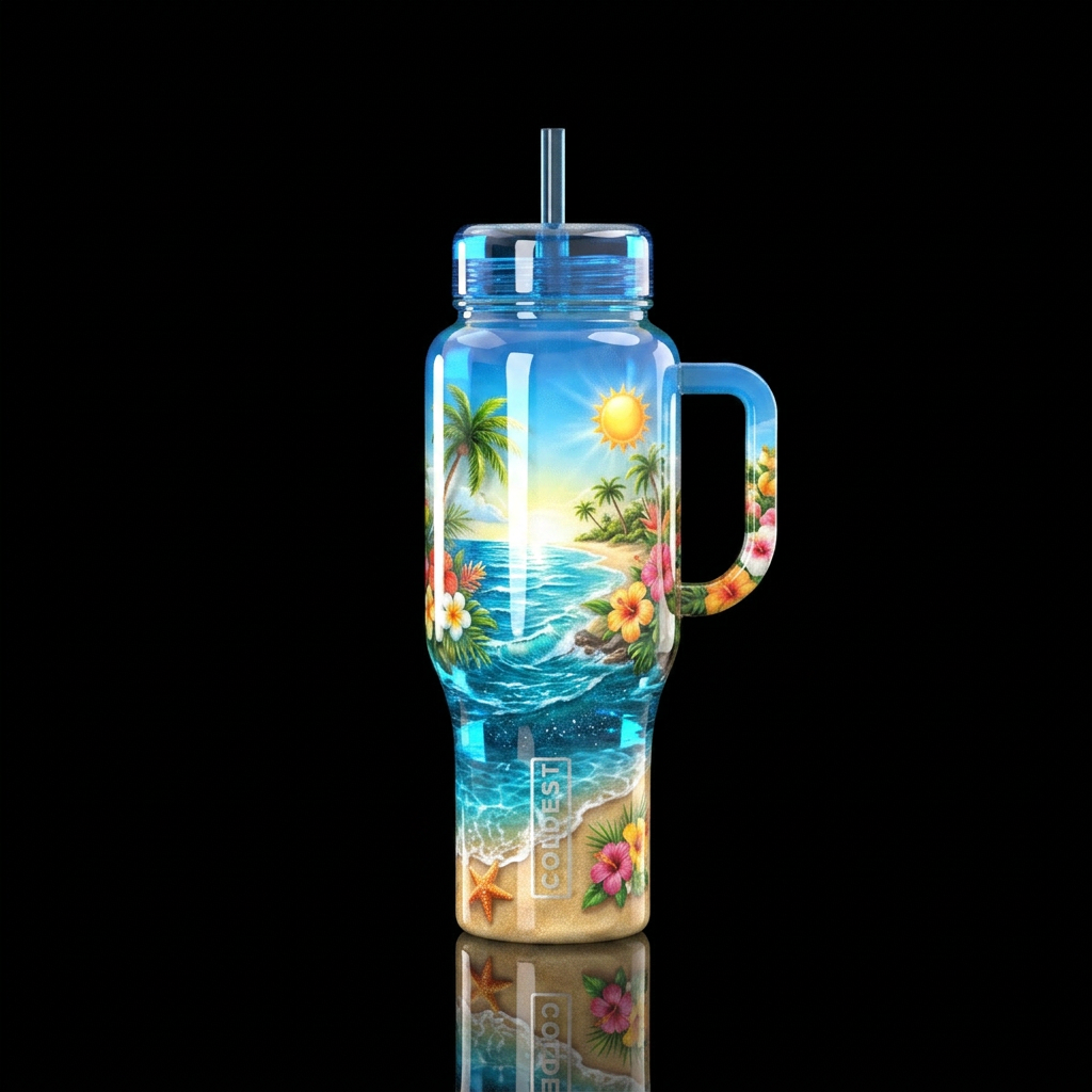 Summer beach time water bottle design