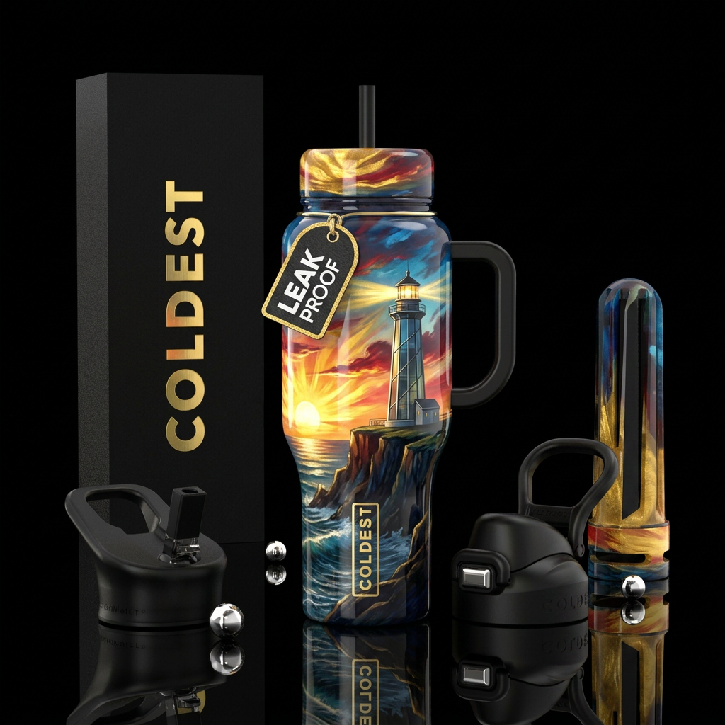 Lighthouse sunrise water bottle design