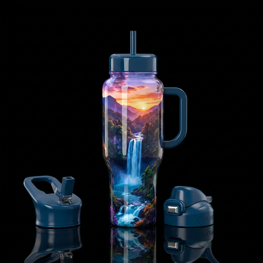 Waterfall water bottle design
