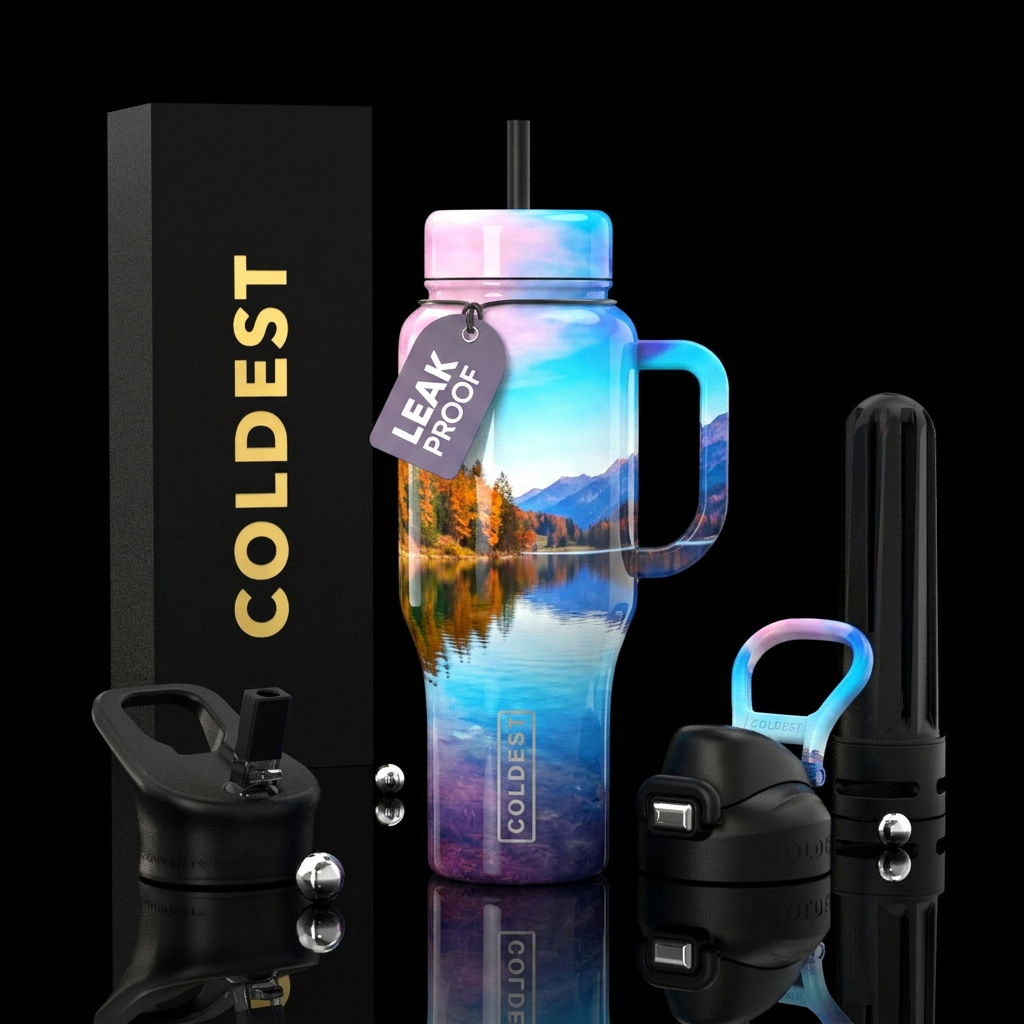peaceful and serene water bottle design