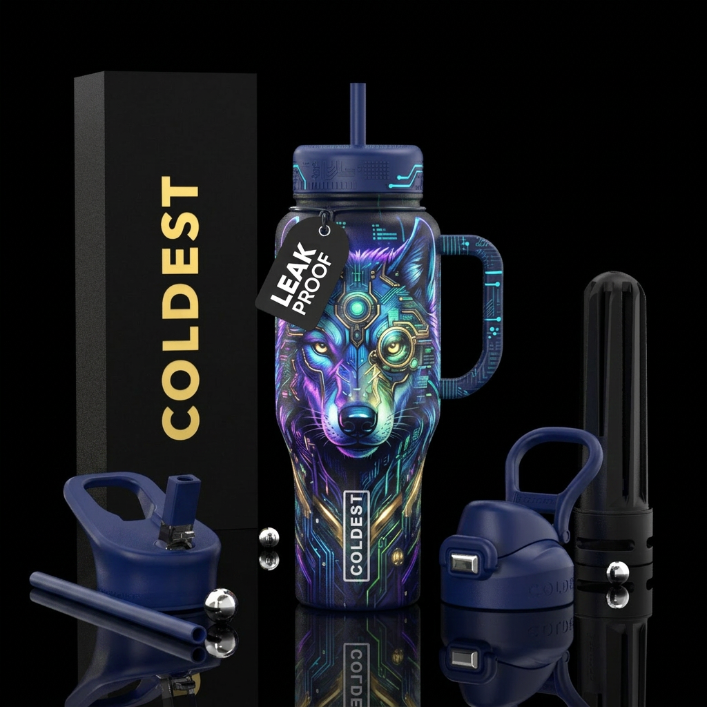 Techno wolf water bottle design