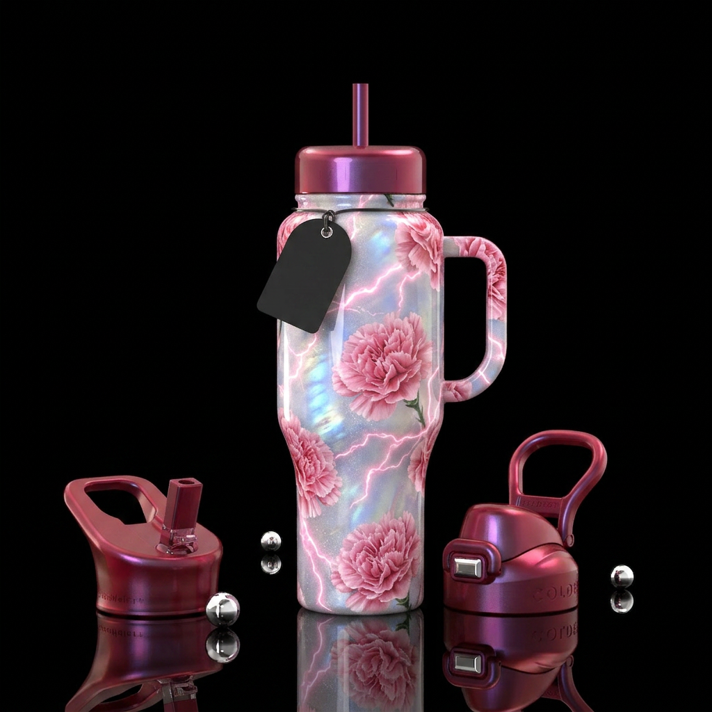 Pink carnations water bottle design