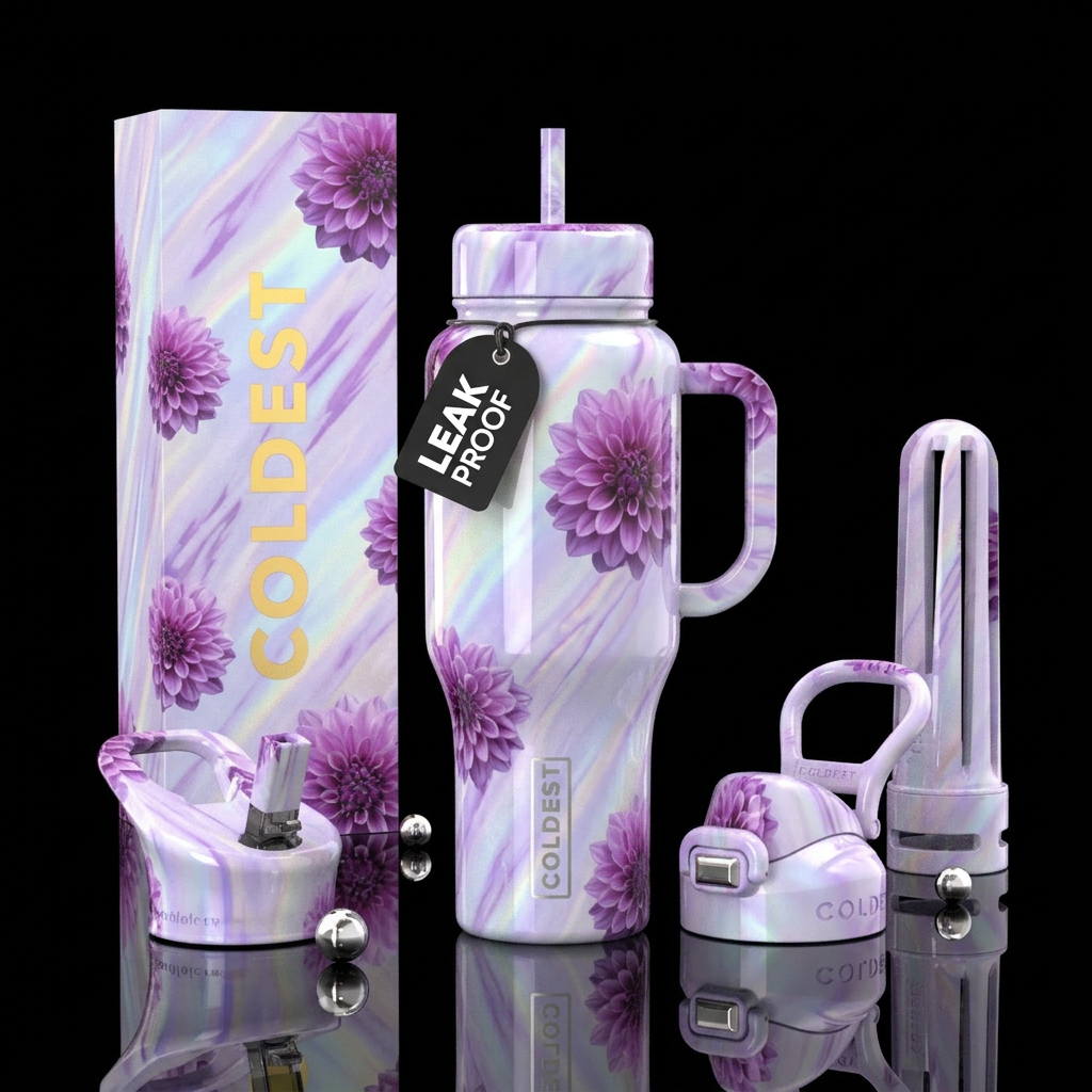 Purple Dahlias water bottle design
