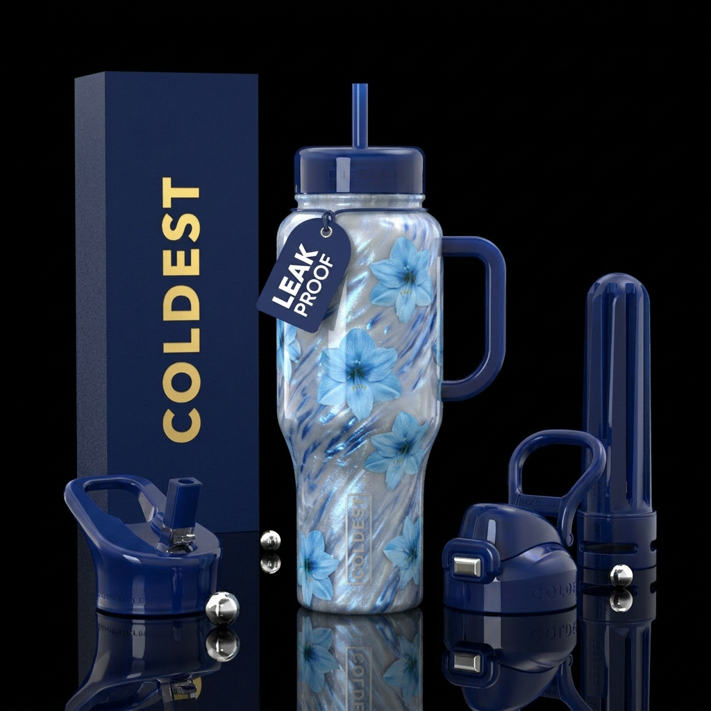 Blue Amaryillas water bottle design
