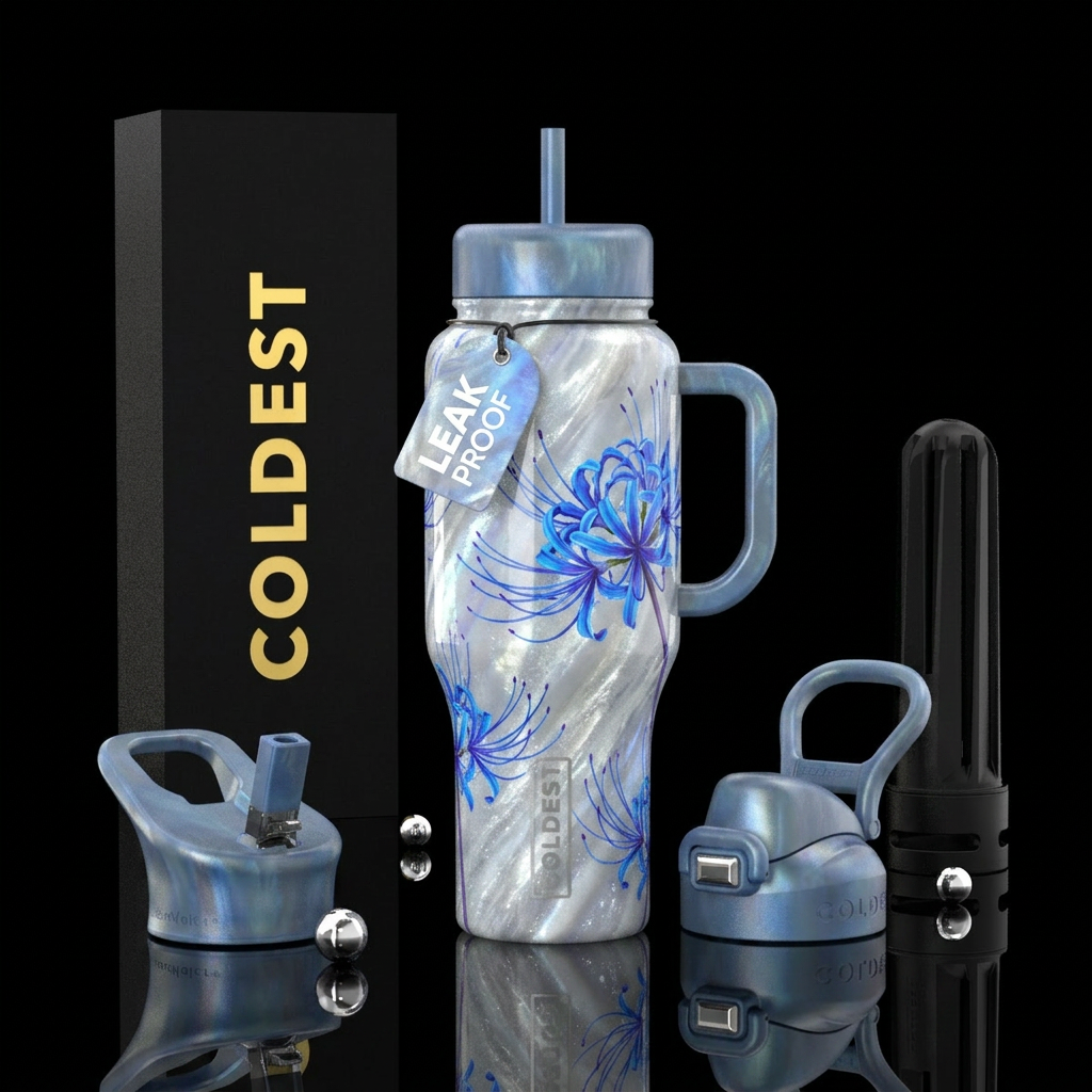 Blue spider lily water bottle design