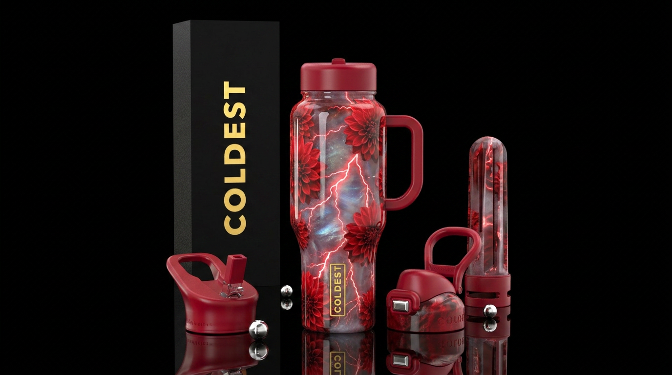 Red Dahlias water bottle design