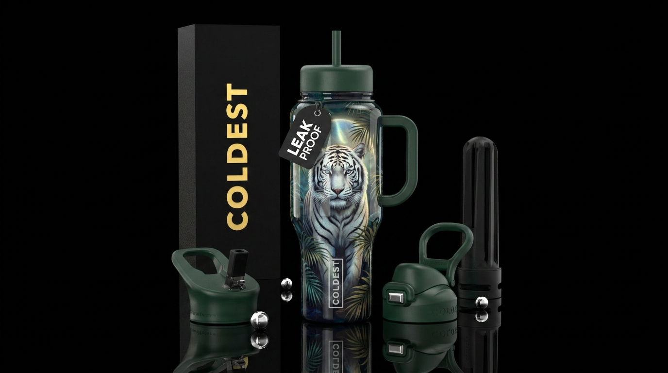 White Siberian tiger water bottle design