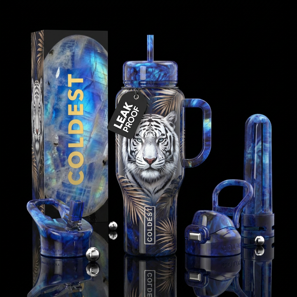 White Siberian tiger water bottle design
