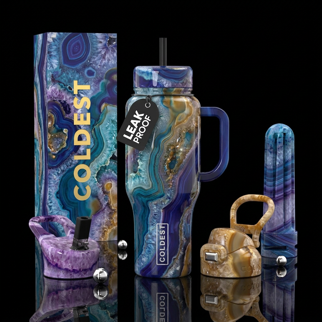 Druzy quartz water bottle design