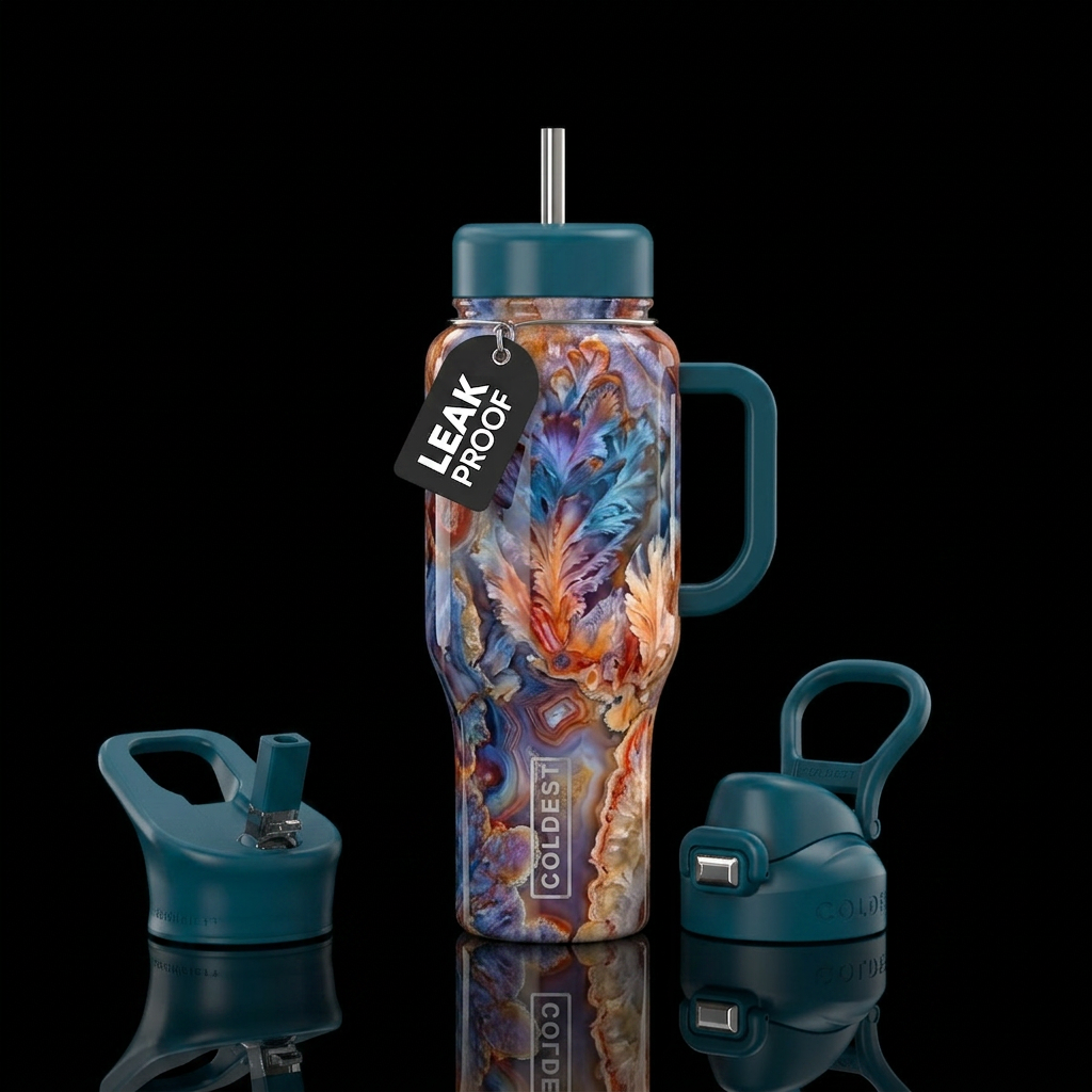 Plume agate water bottle design