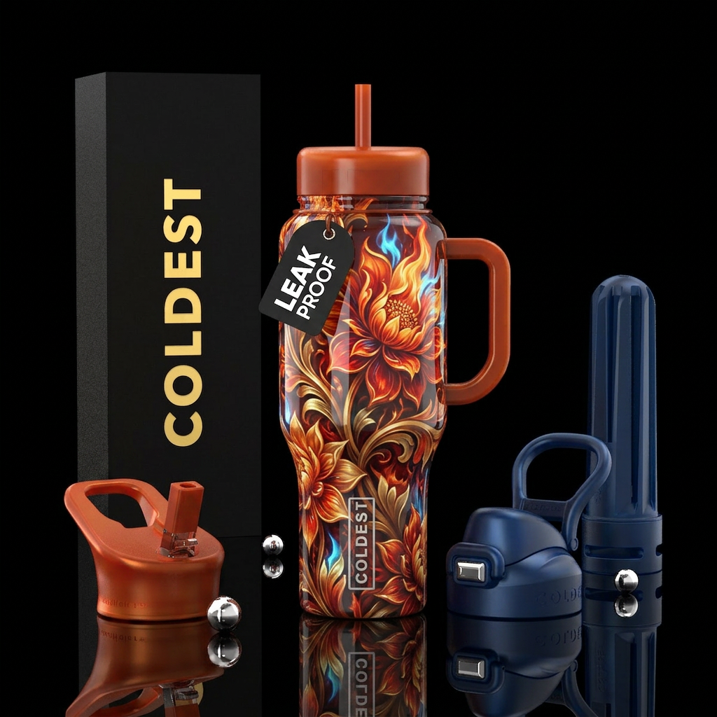 Flaming flowers water bottle design