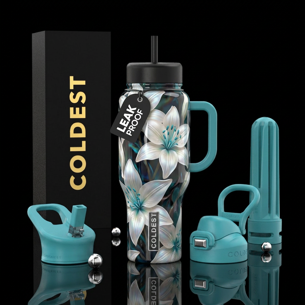 Beautiful white flowers water bottle design