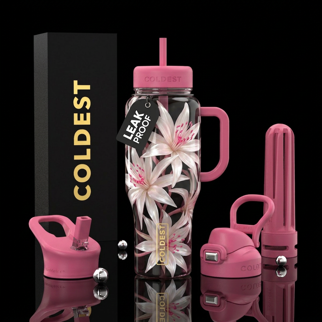 Beautiful pink and white water bottle design