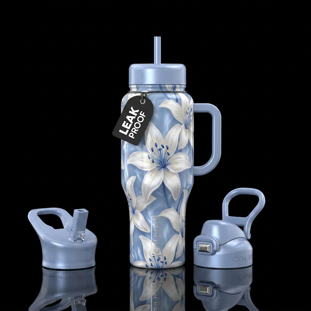 Pretty in blue water bottle design