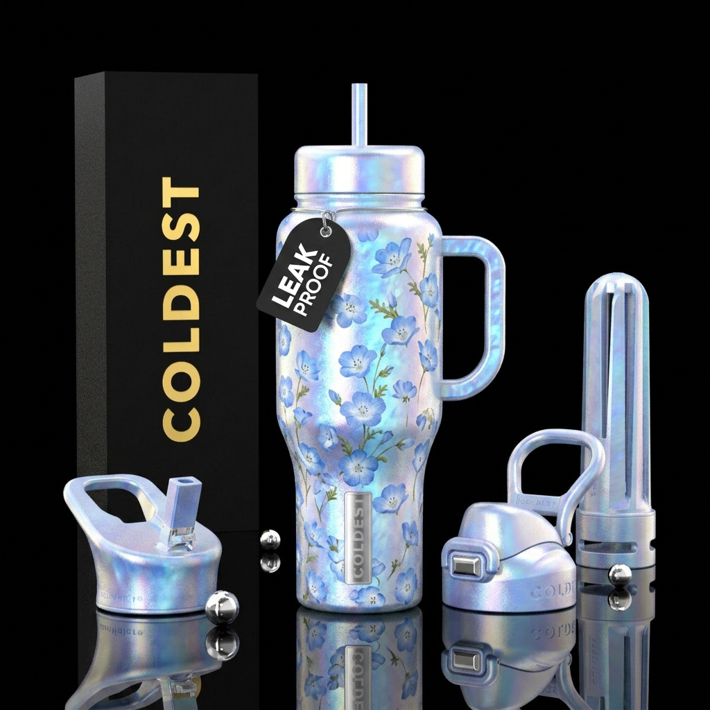 Pretty in blue water bottle design