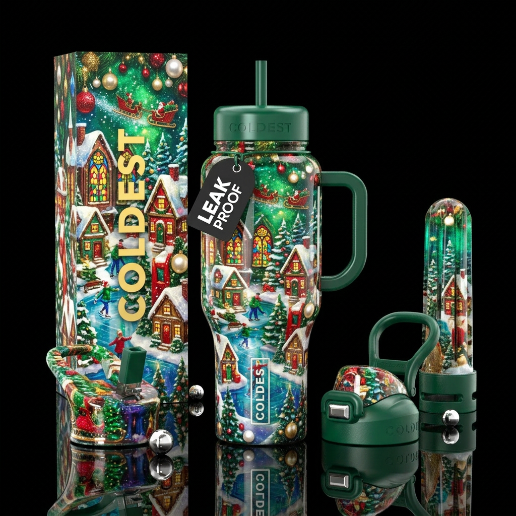 Little Christmas village water bottle design