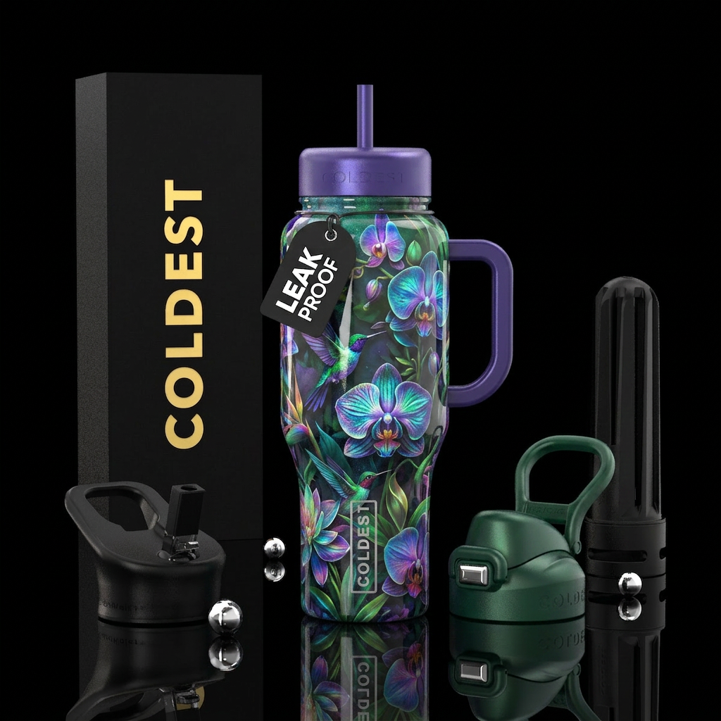 Hiding hummingbirds water bottle design